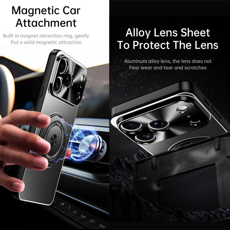 For iPhone 16 Rotating Holder Frosted Metal Phone Case