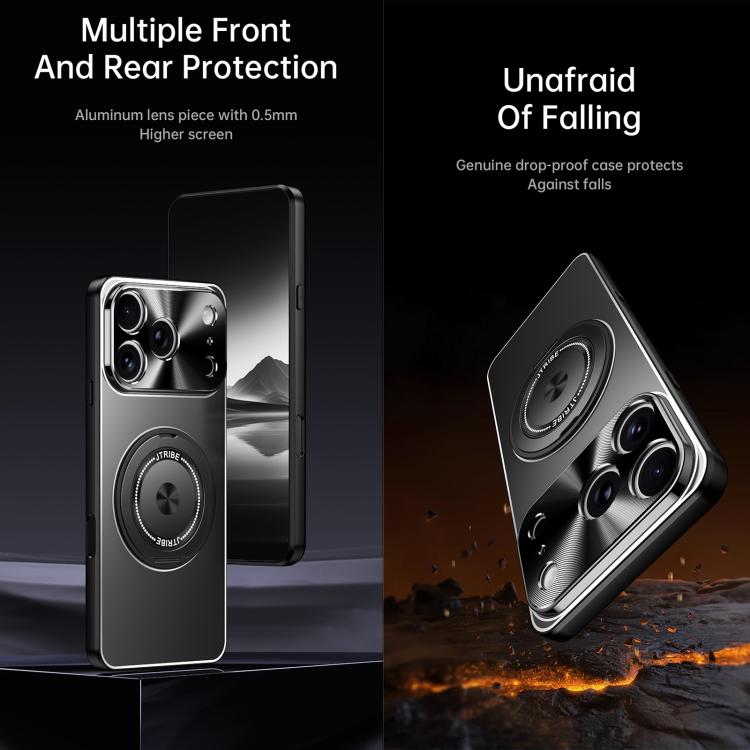 For iPhone 16 Rotating Holder Frosted Metal Phone Case