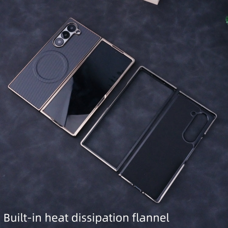 For Samsung Galaxy Z Fold6 Plating Frame MagSafe Carbon Fiber Fold Phone Case
