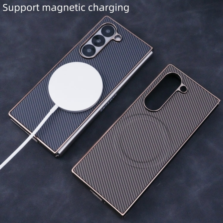 For Samsung Galaxy Z Fold6 Plating Frame MagSafe Carbon Fiber Fold Phone Case