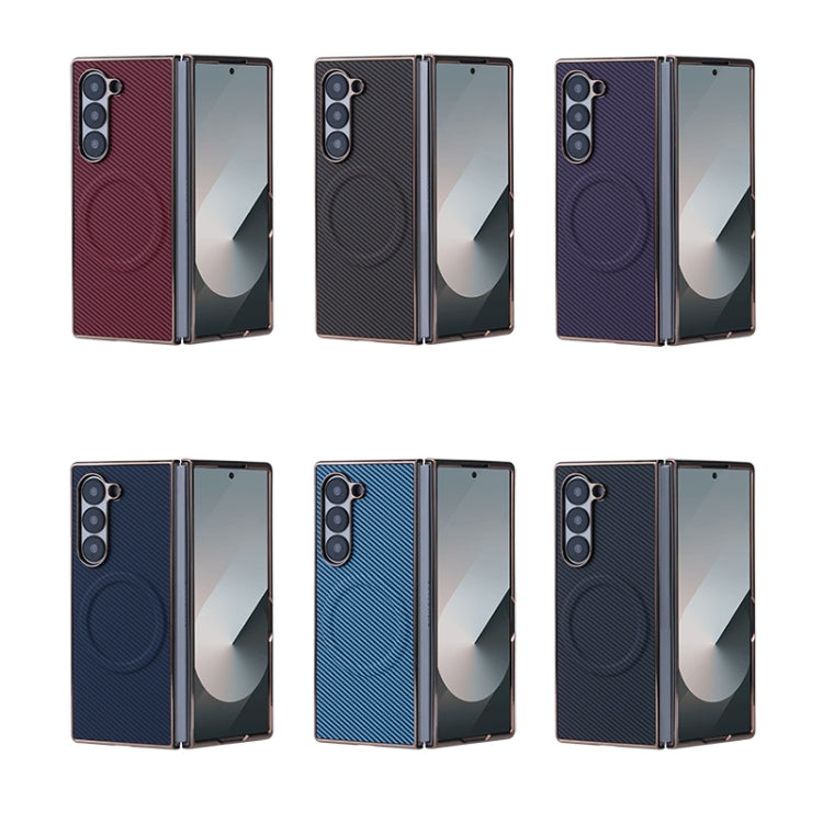 For Samsung Galaxy Z Fold6 Plating Frame MagSafe Carbon Fiber Fold Phone Case