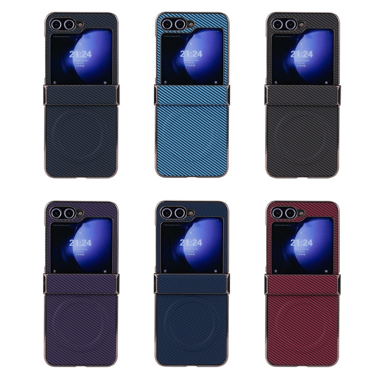 For Samsung Galaxy Z Flip6 / Flip7 FE Three Parts Plating Frame MagSafe Carbon Fiber Fold Phone Case