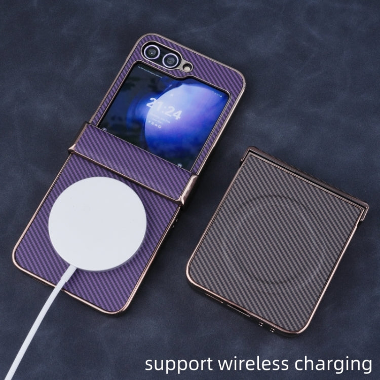 For Samsung Galaxy Z Flip6 / Flip7 FE Three Parts Plating Frame MagSafe Carbon Fiber Fold Phone Case