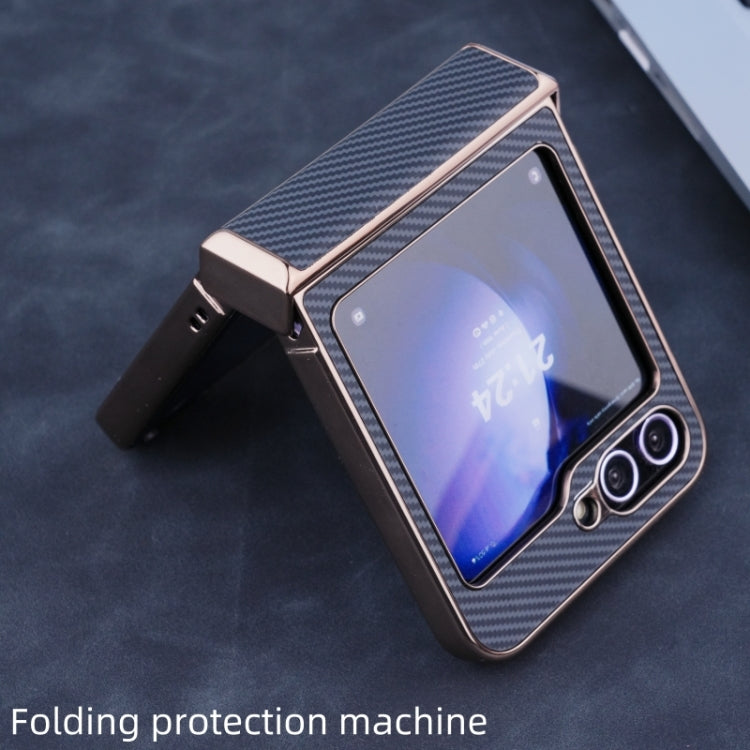 For Samsung Galaxy Z Flip6 / Flip7 FE Three Parts Plating Frame MagSafe Carbon Fiber Fold Phone Case