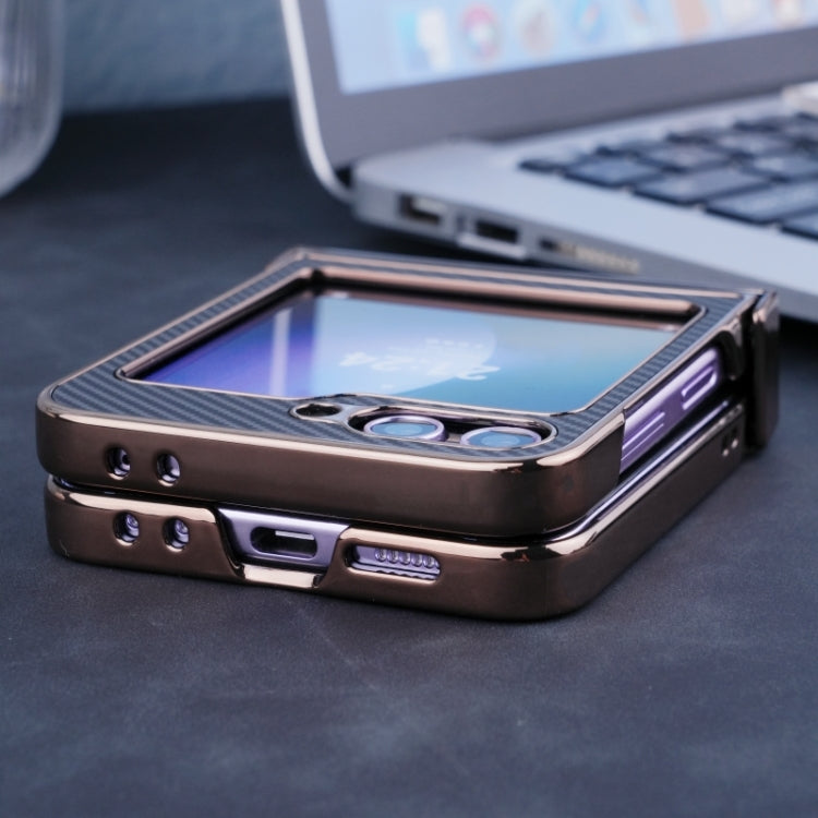 For Samsung Galaxy Z Flip6 / Flip7 FE Three Parts Plating Frame MagSafe Carbon Fiber Fold Phone Case