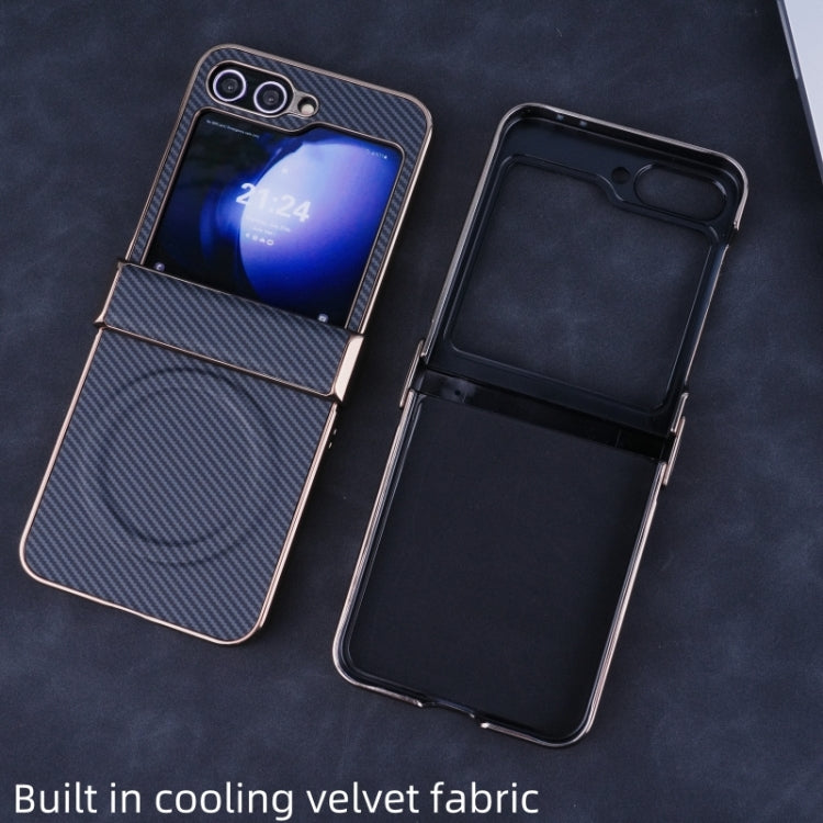 For Samsung Galaxy Z Flip6 / Flip7 FE Three Parts Plating Frame MagSafe Carbon Fiber Fold Phone Case