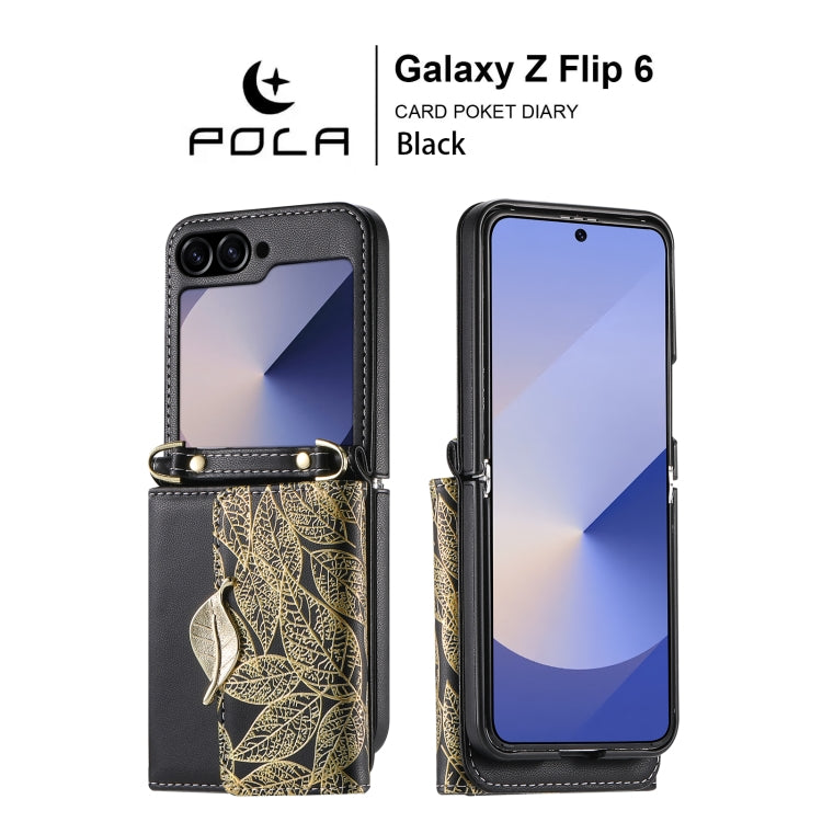 For Samsung Galaxy Z Flip6 / Flip7 FE POLA Multi-Card Slots Leaf Pattern Phone Case