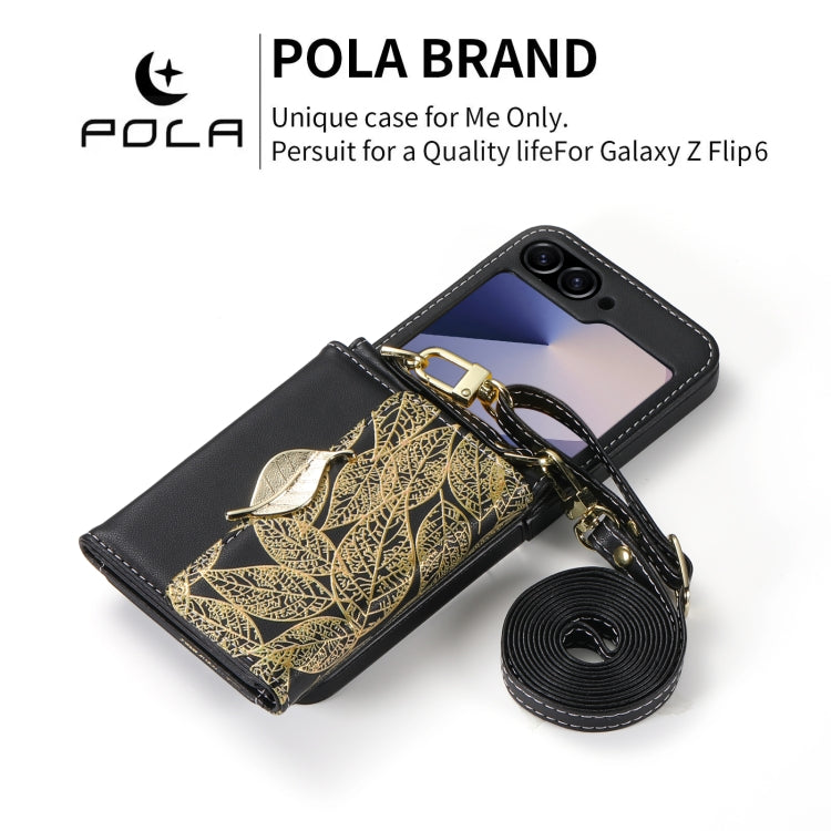 For Samsung Galaxy Z Flip6 / Flip7 FE POLA Multi-Card Slots Leaf Pattern Phone Case