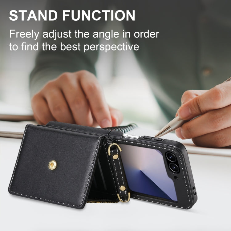 For Samsung Galaxy Z Flip6 / Flip7 FE POLA Multi-Card Slots Leaf Pattern Phone Case