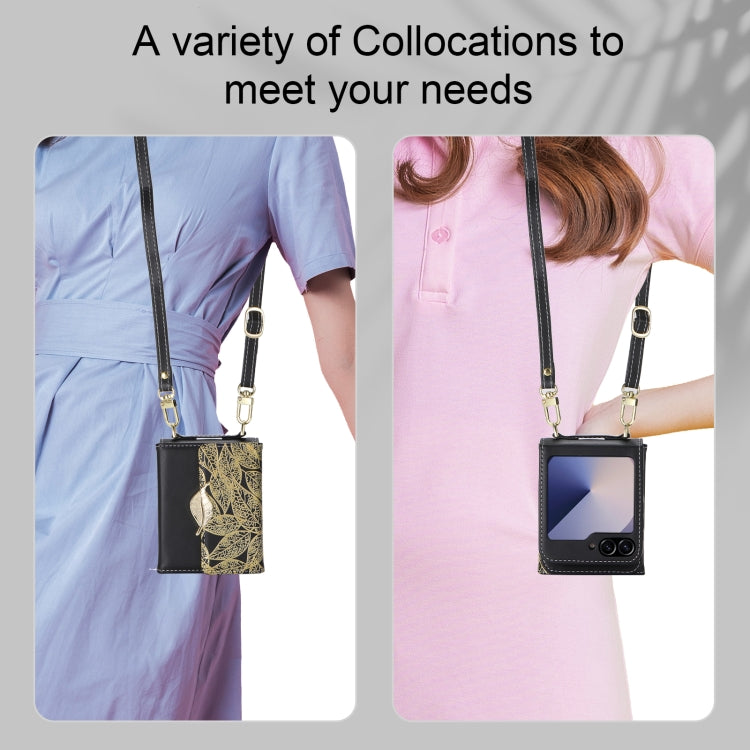 For Samsung Galaxy Z Flip6 / Flip7 FE POLA Multi-Card Slots Leaf Pattern Phone Case