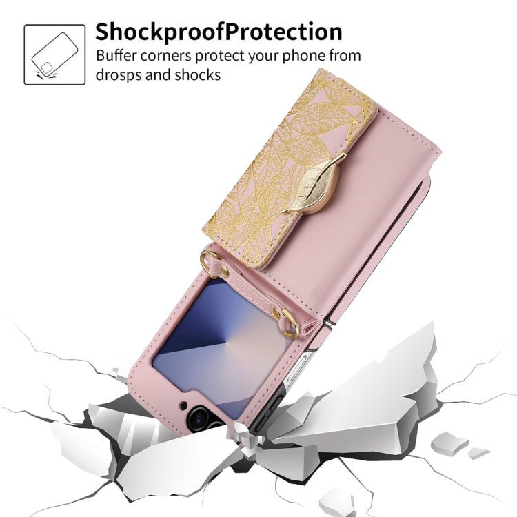 For Samsung Galaxy Z Flip6 / Flip7 FE POLA Multi-Card Slots Leaf Pattern Phone Case