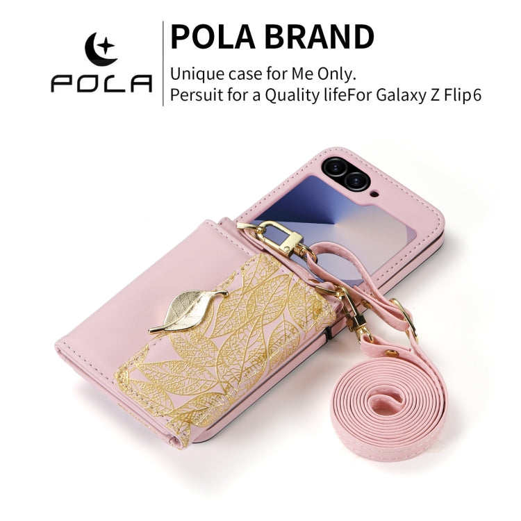 For Samsung Galaxy Z Flip6 / Flip7 FE POLA Multi-Card Slots Leaf Pattern Phone Case