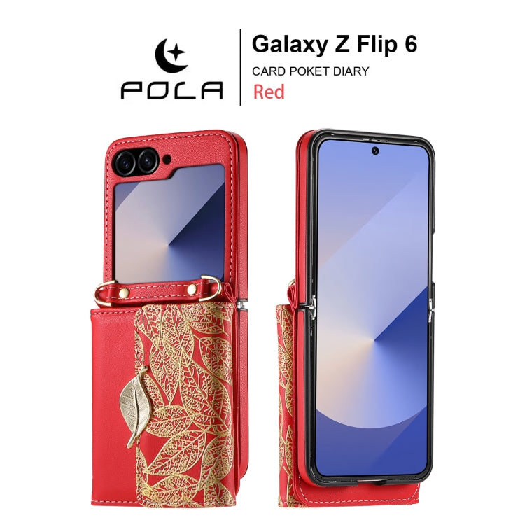For Samsung Galaxy Z Flip6 / Flip7 FE POLA Multi-Card Slots Leaf Pattern Phone Case