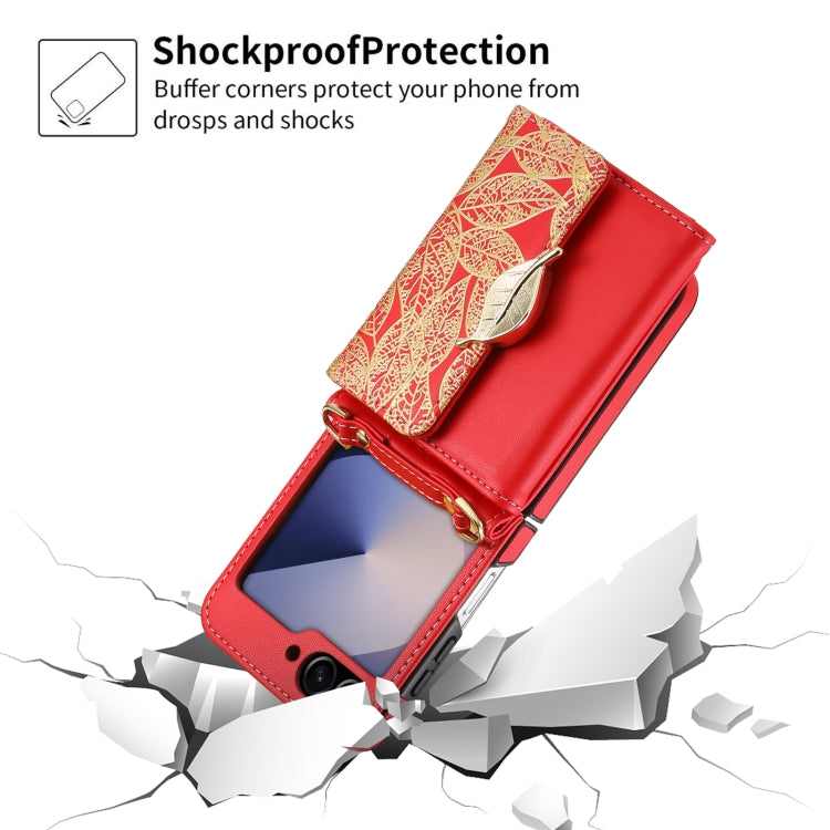 For Samsung Galaxy Z Flip6 / Flip7 FE POLA Multi-Card Slots Leaf Pattern Phone Case