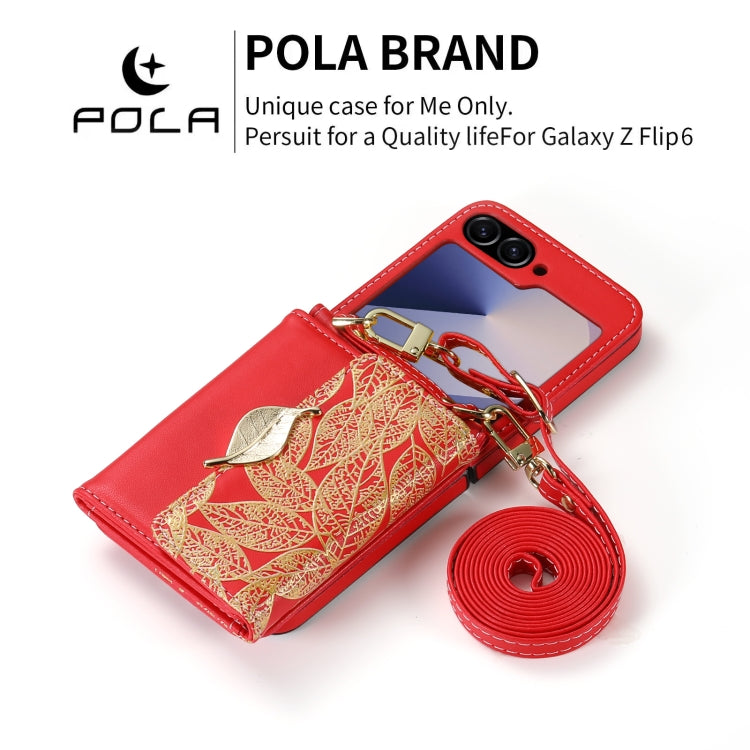 For Samsung Galaxy Z Flip6 / Flip7 FE POLA Multi-Card Slots Leaf Pattern Phone Case