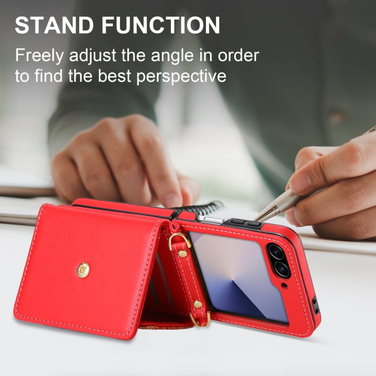 For Samsung Galaxy Z Flip6 / Flip7 FE POLA Multi-Card Slots Leaf Pattern Phone Case