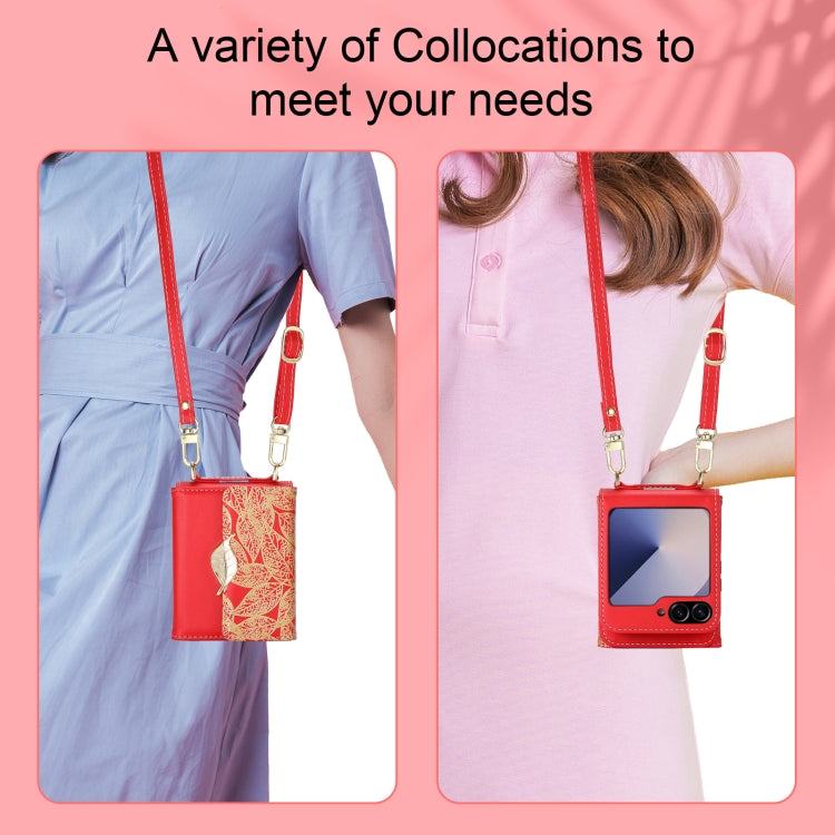 For Samsung Galaxy Z Flip6 / Flip7 FE POLA Multi-Card Slots Leaf Pattern Phone Case