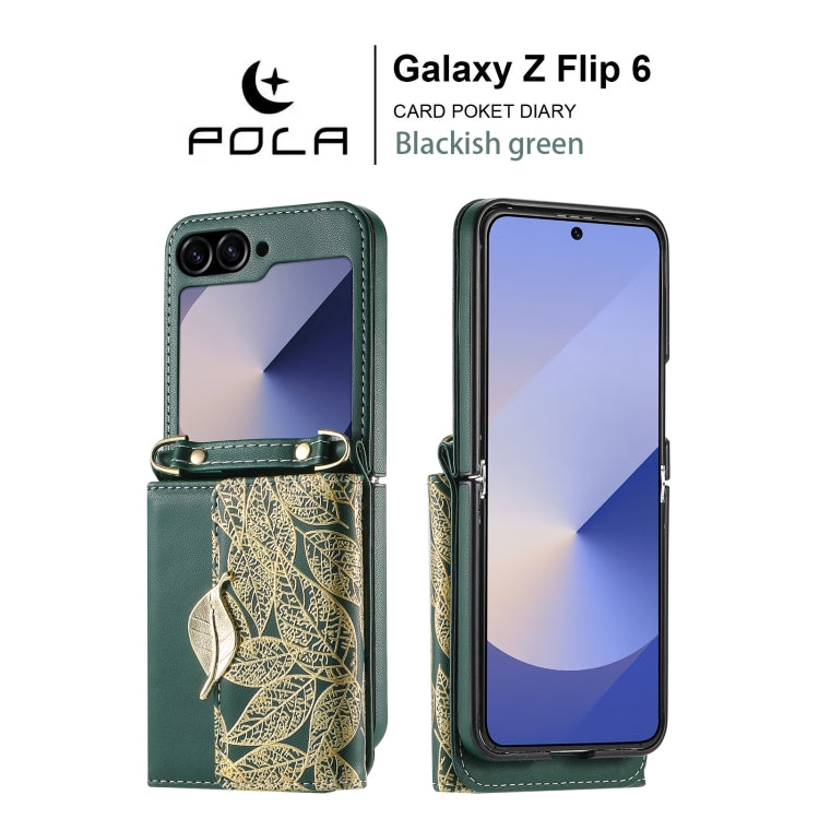 For Samsung Galaxy Z Flip6 / Flip7 FE POLA Multi-Card Slots Leaf Pattern Phone Case