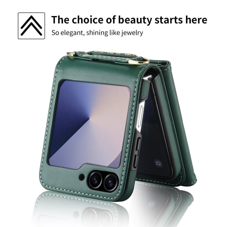 For Samsung Galaxy Z Flip6 / Flip7 FE POLA Multi-Card Slots Leaf Pattern Phone Case