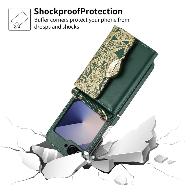 For Samsung Galaxy Z Flip6 / Flip7 FE POLA Multi-Card Slots Leaf Pattern Phone Case