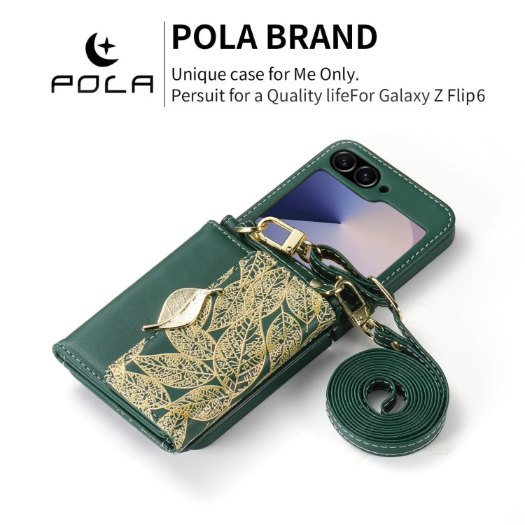 For Samsung Galaxy Z Flip6 / Flip7 FE POLA Multi-Card Slots Leaf Pattern Phone Case