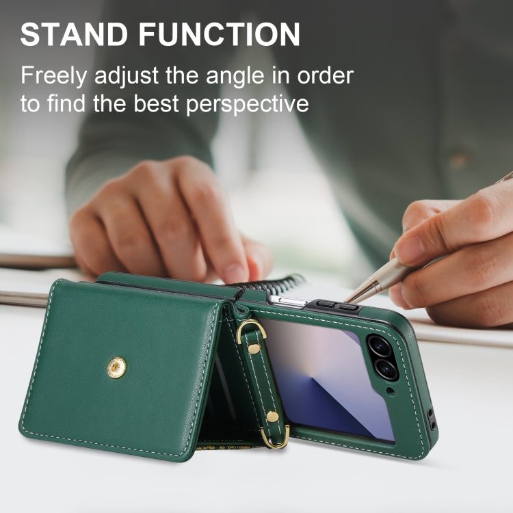 For Samsung Galaxy Z Flip6 / Flip7 FE POLA Multi-Card Slots Leaf Pattern Phone Case