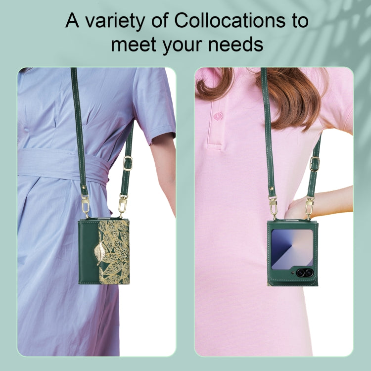 For Samsung Galaxy Z Flip6 / Flip7 FE POLA Multi-Card Slots Leaf Pattern Phone Case