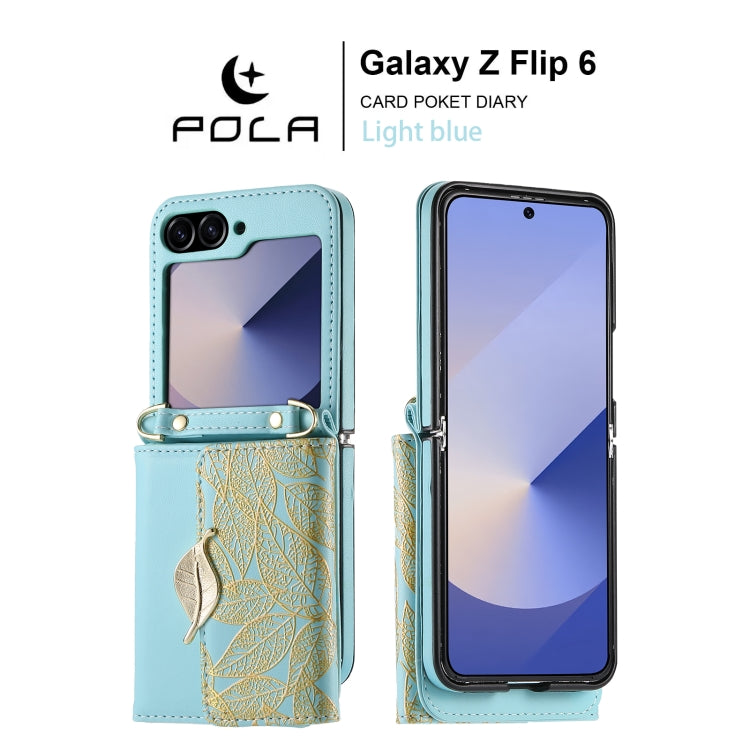 For Samsung Galaxy Z Flip6 / Flip7 FE POLA Multi-Card Slots Leaf Pattern Phone Case