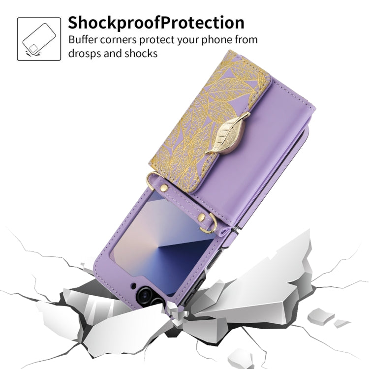 For Samsung Galaxy Z Flip6 / Flip7 FE POLA Multi-Card Slots Leaf Pattern Phone Case