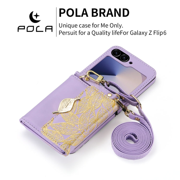 For Samsung Galaxy Z Flip6 / Flip7 FE POLA Multi-Card Slots Leaf Pattern Phone Case