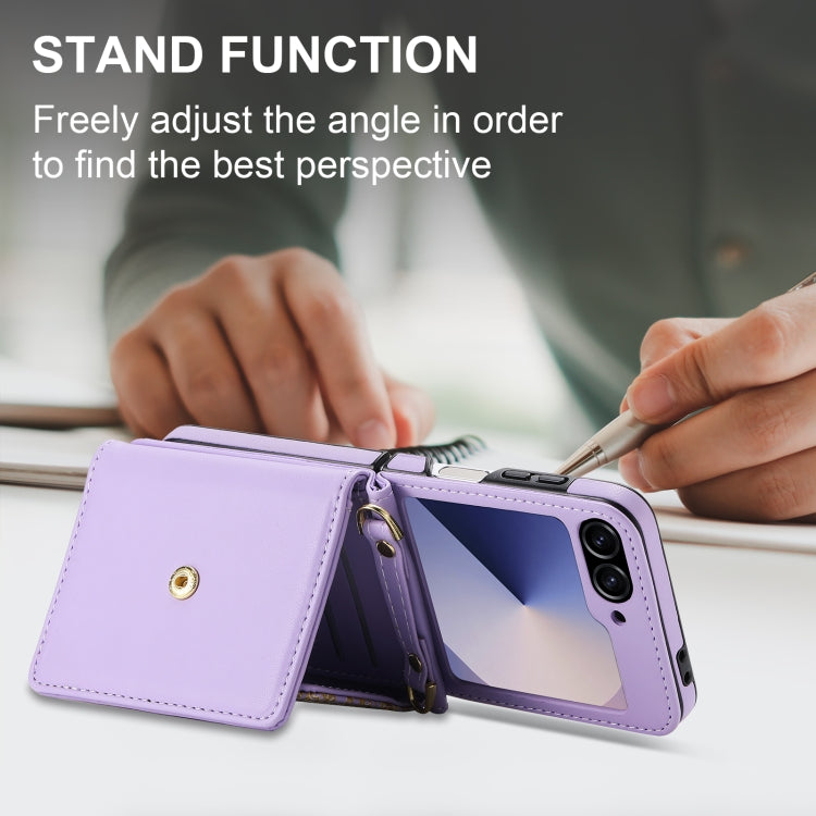 For Samsung Galaxy Z Flip6 / Flip7 FE POLA Multi-Card Slots Leaf Pattern Phone Case