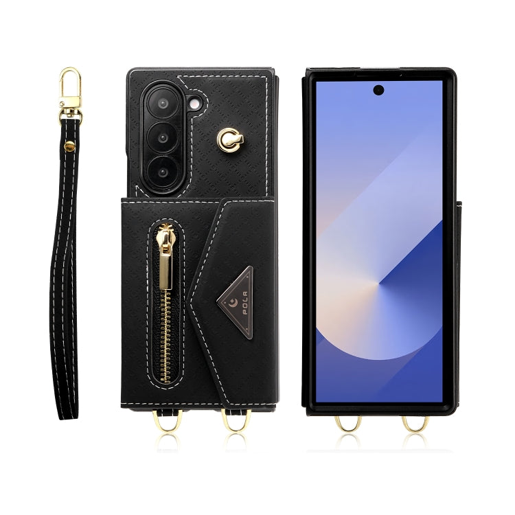 For Samsung Galaxy Z Fold6 POLA Grid Texture Multi-Card Slots Zipper Wallet Phone Case