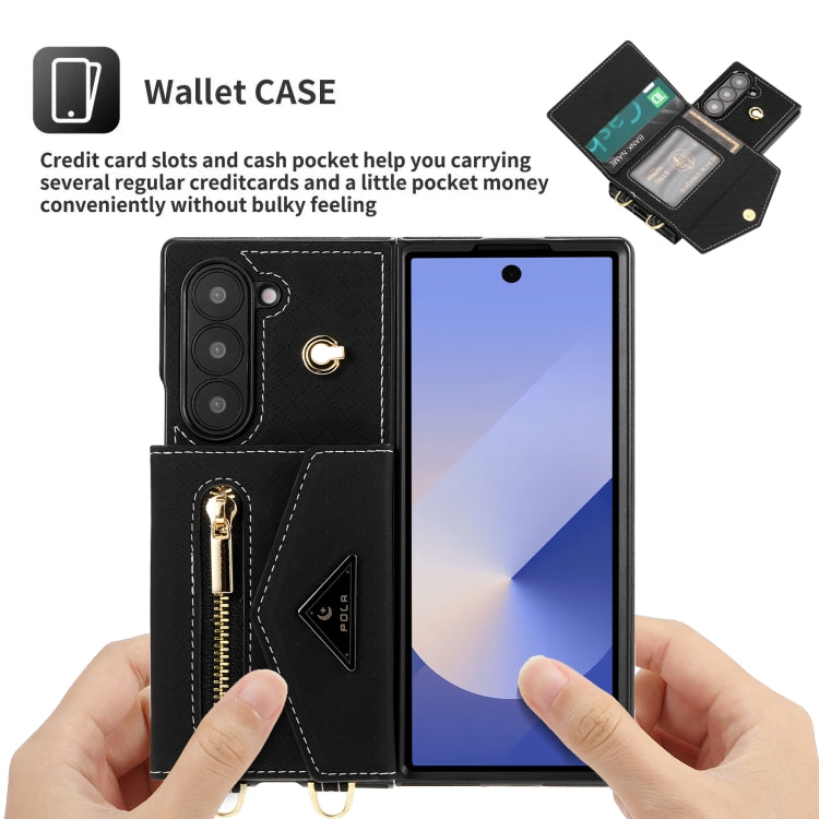 For Samsung Galaxy Z Fold6 POLA Grid Texture Multi-Card Slots Zipper Wallet Phone Case