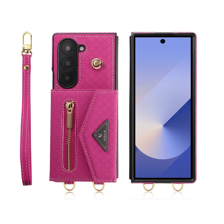 For Samsung Galaxy Z Fold6 POLA Grid Texture Multi-Card Slots Zipper Wallet Phone Case