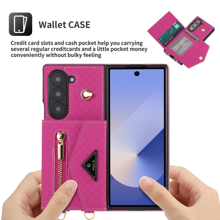 For Samsung Galaxy Z Fold6 POLA Grid Texture Multi-Card Slots Zipper Wallet Phone Case