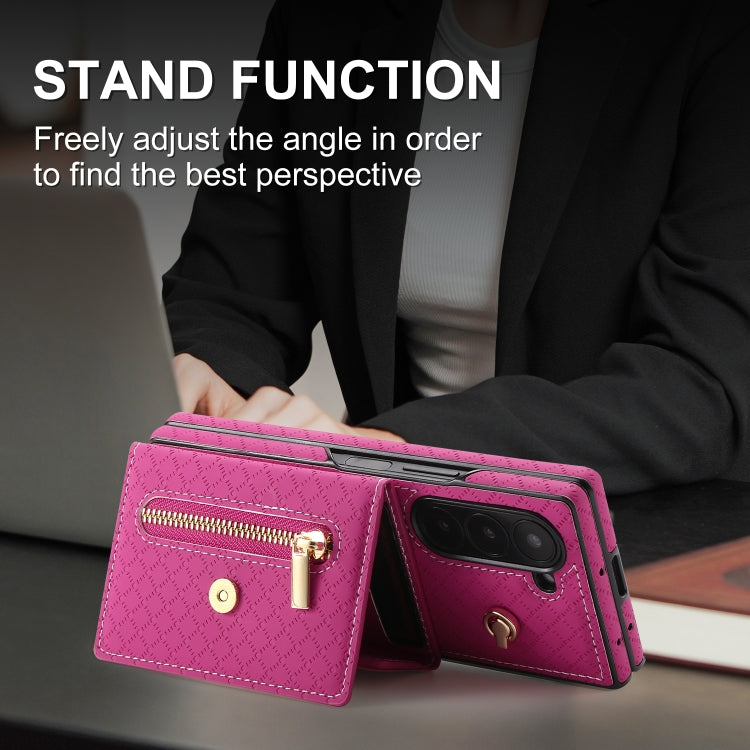 For Samsung Galaxy Z Fold6 POLA Grid Texture Multi-Card Slots Zipper Wallet Phone Case