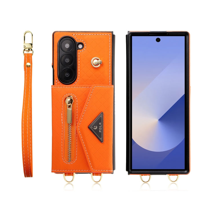 For Samsung Galaxy Z Fold6 POLA Grid Texture Multi-Card Slots Zipper Wallet Phone Case