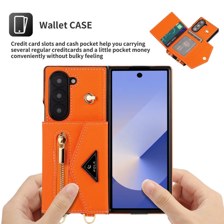 For Samsung Galaxy Z Fold6 POLA Grid Texture Multi-Card Slots Zipper Wallet Phone Case