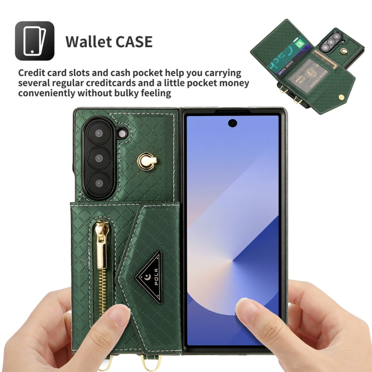 For Samsung Galaxy Z Fold6 POLA Grid Texture Multi-Card Slots Zipper Wallet Phone Case