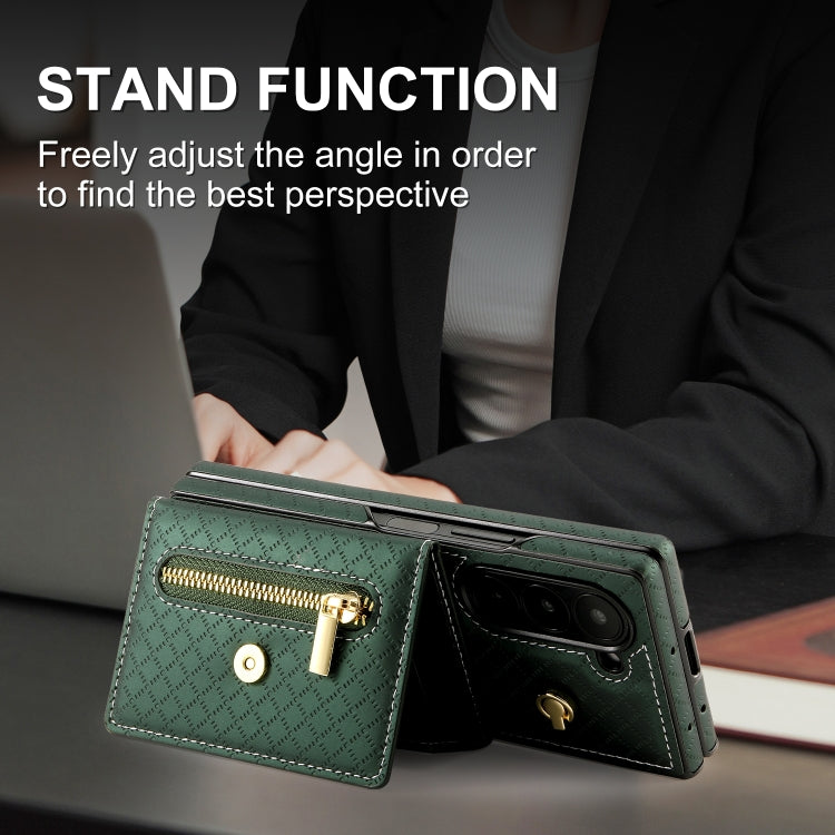 For Samsung Galaxy Z Fold6 POLA Grid Texture Multi-Card Slots Zipper Wallet Phone Case