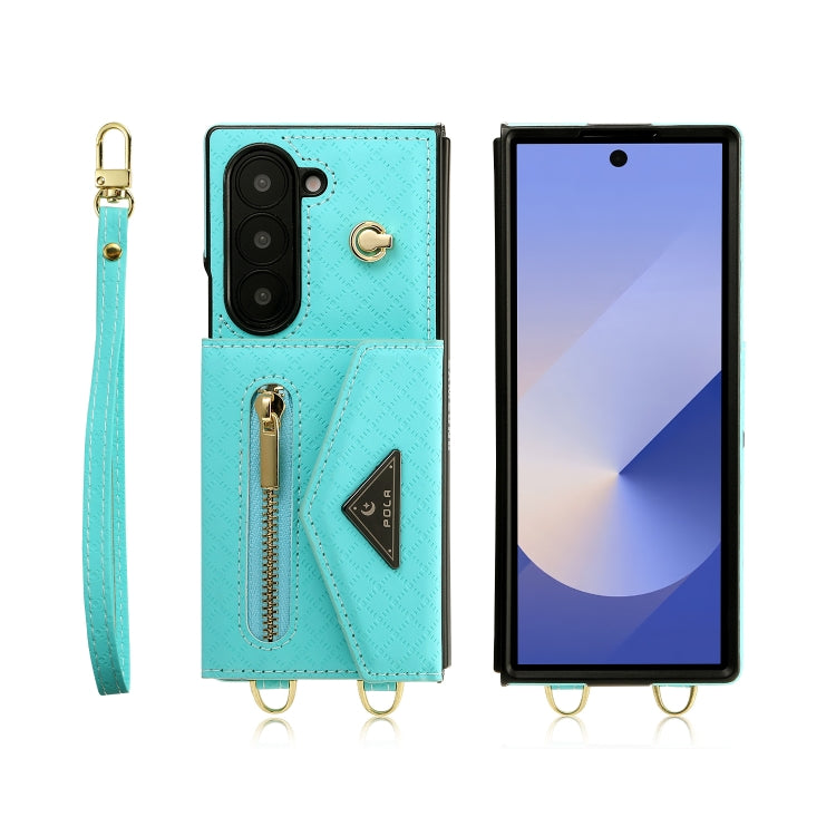 For Samsung Galaxy Z Fold6 POLA Grid Texture Multi-Card Slots Zipper Wallet Phone Case