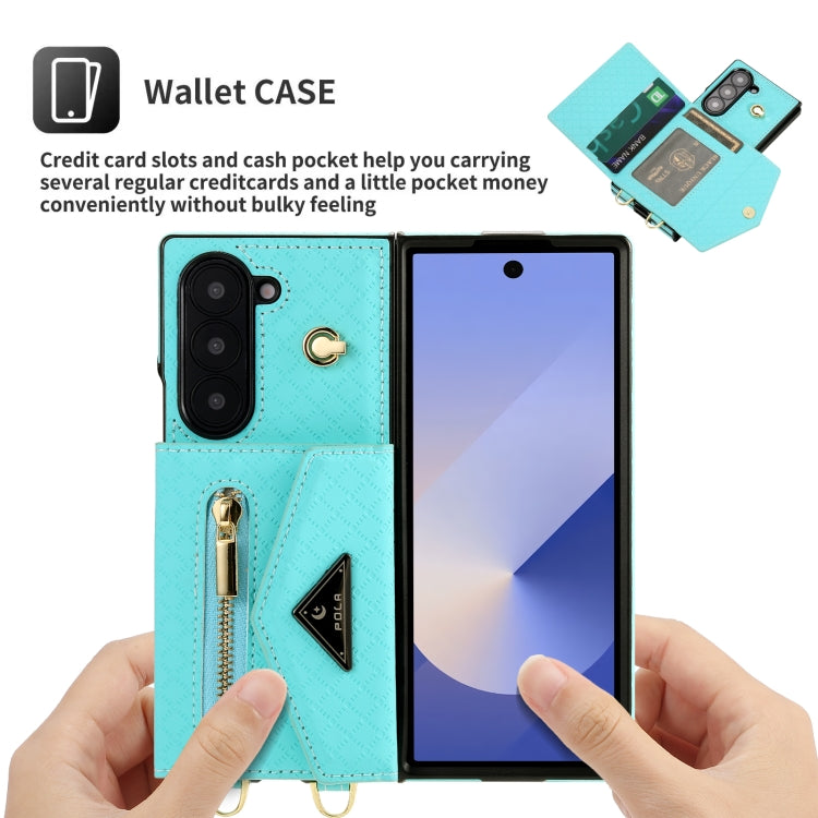 For Samsung Galaxy Z Fold6 POLA Grid Texture Multi-Card Slots Zipper Wallet Phone Case