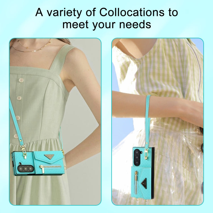 For Samsung Galaxy Z Fold6 POLA Grid Texture Multi-Card Slots Zipper Wallet Phone Case