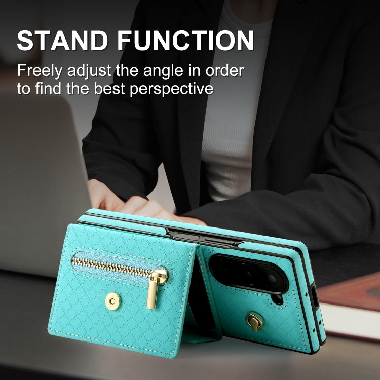 For Samsung Galaxy Z Fold6 POLA Grid Texture Multi-Card Slots Zipper Wallet Phone Case