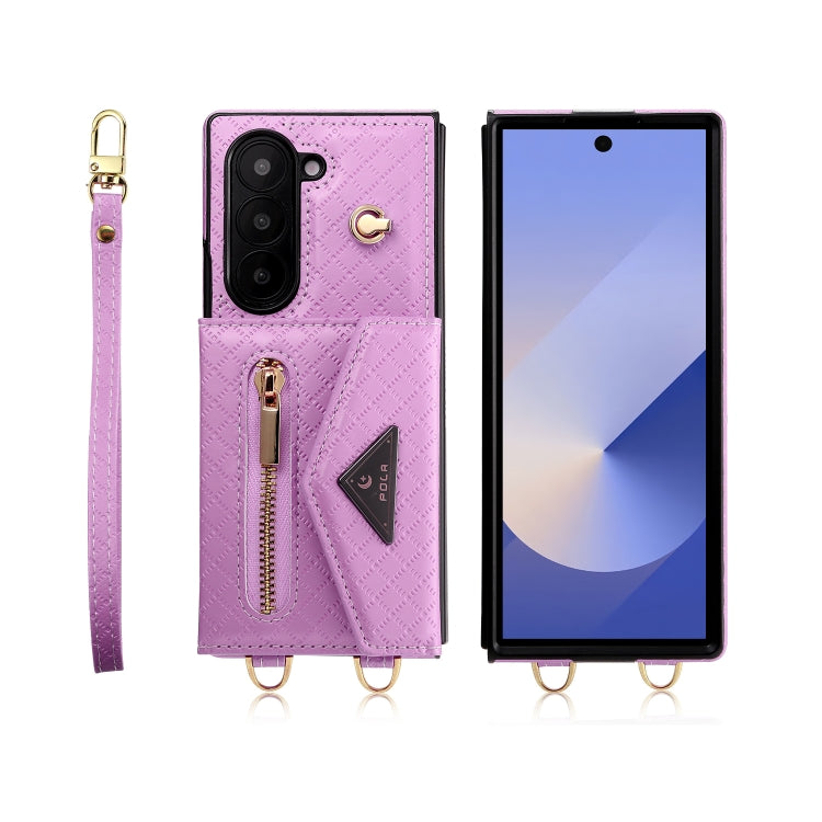 For Samsung Galaxy Z Fold6 POLA Grid Texture Multi-Card Slots Zipper Wallet Phone Case