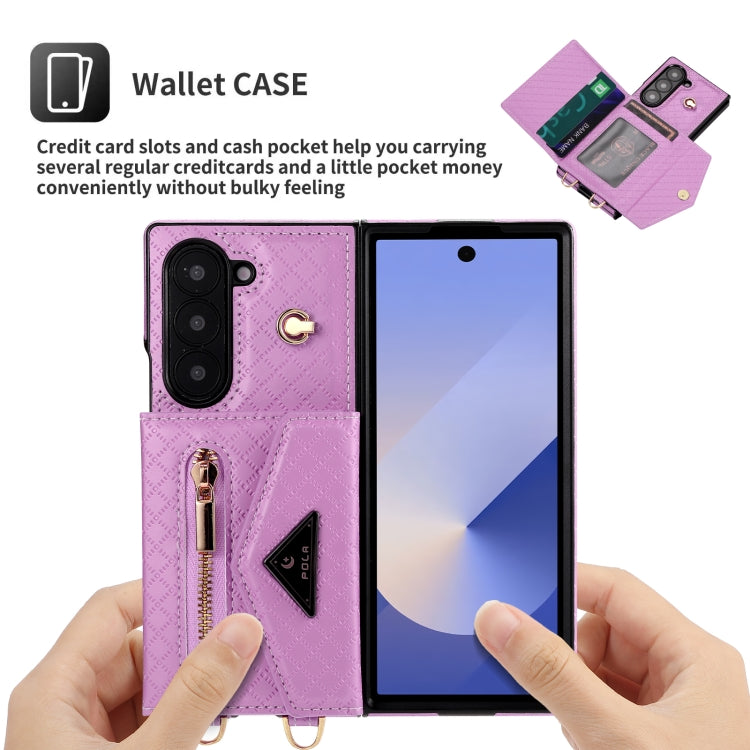 For Samsung Galaxy Z Fold6 POLA Grid Texture Multi-Card Slots Zipper Wallet Phone Case