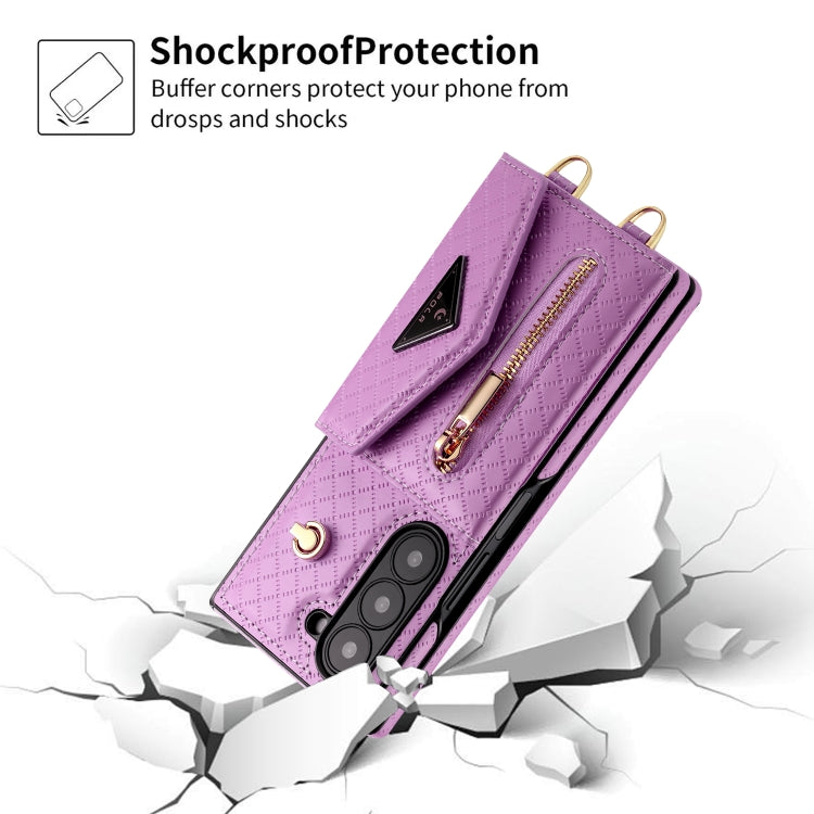 For Samsung Galaxy Z Fold6 POLA Grid Texture Multi-Card Slots Zipper Wallet Phone Case