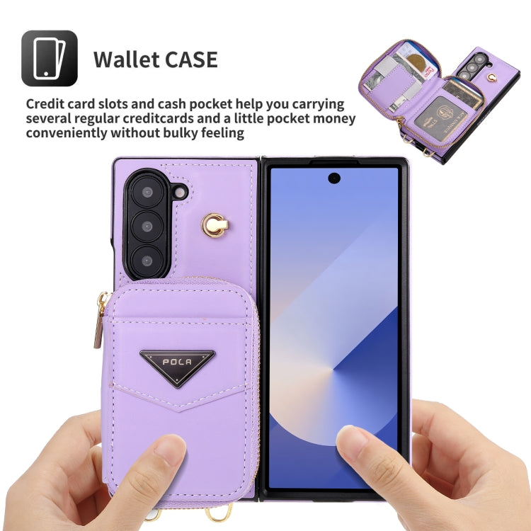 For Samsung Galaxy Z Fold6 POLA Multi-Card Slots Zipper Wallet Phone Case