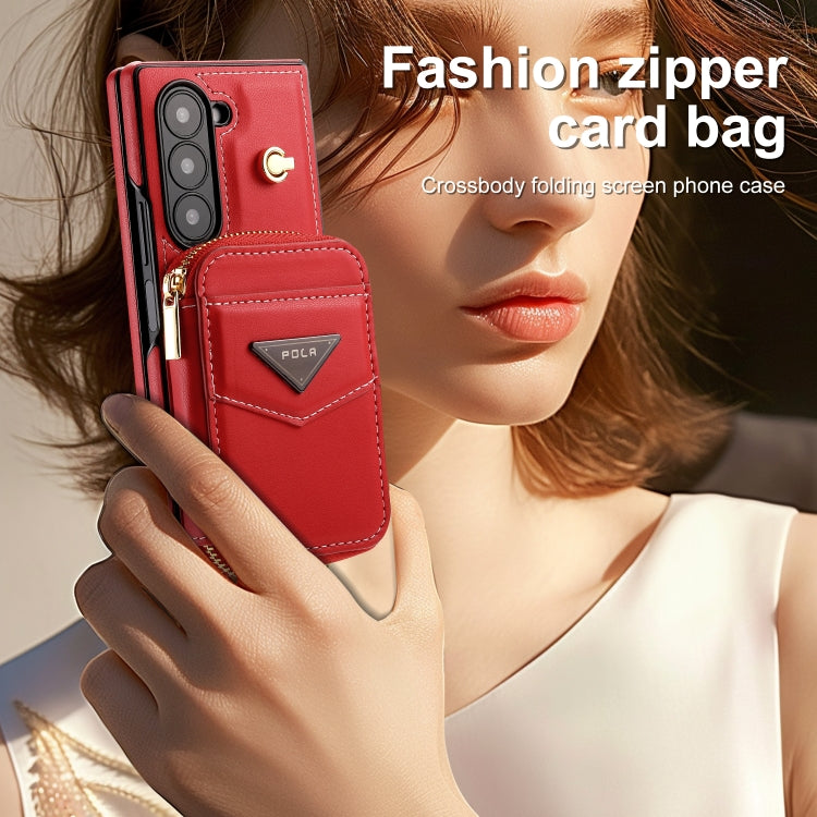 For Samsung Galaxy Z Fold6 POLA Multi-Card Slots Zipper Wallet Phone Case