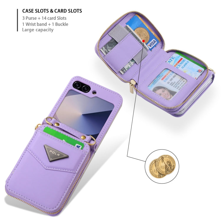 For Samsung Galaxy Z Flip6 POLA Multi-Card Slots Zipper Wallet Phone Case